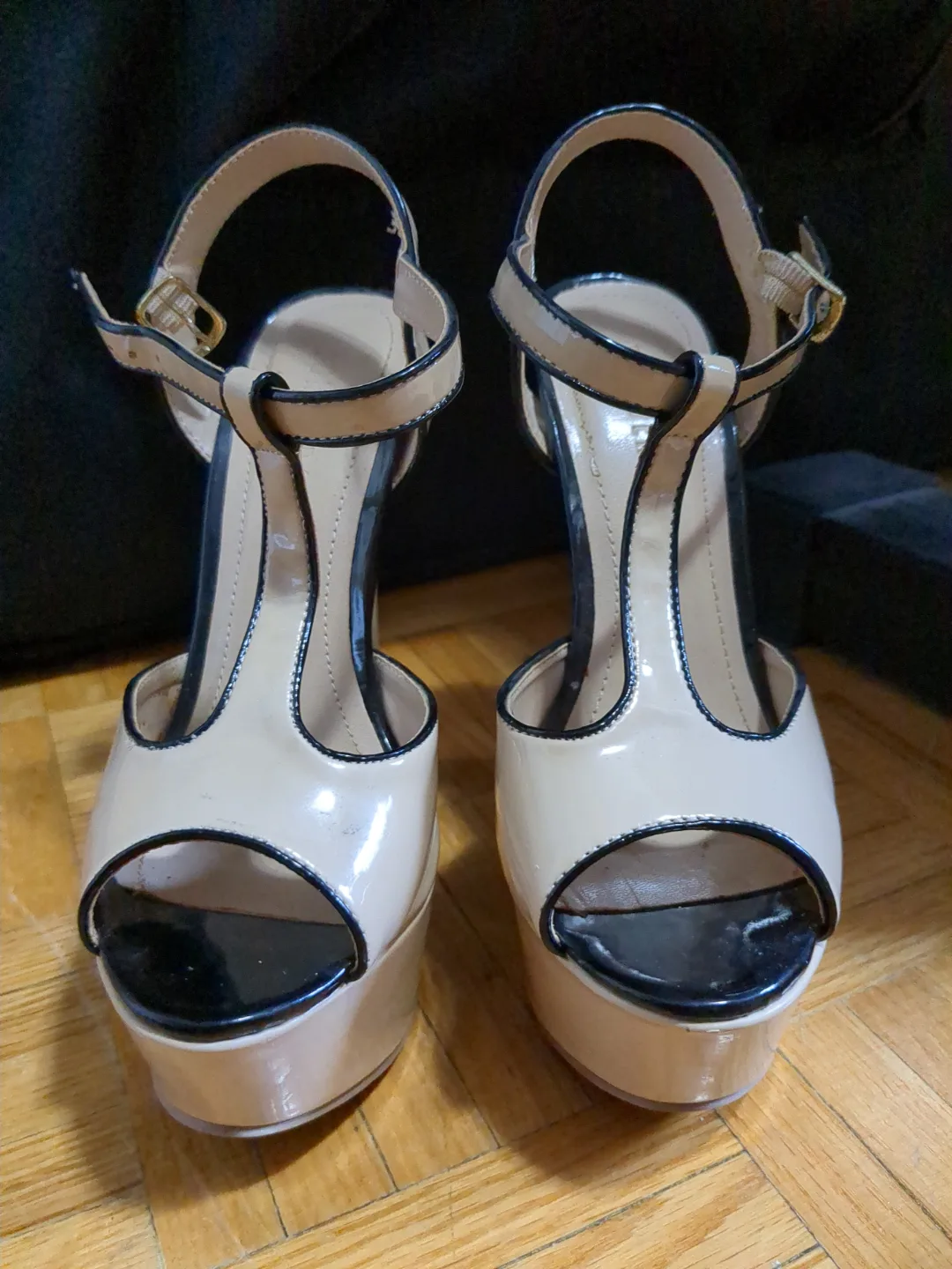 Forever 21 - Beige and Black Platform Heels thumbnail