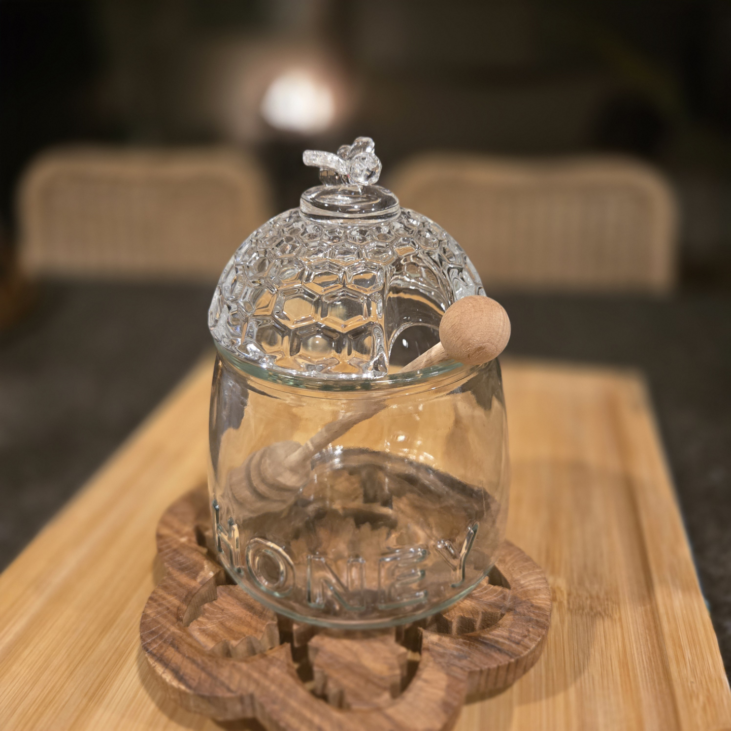 Glass Honey Pot with Beehive Lid and Honey Dipper - photo 2