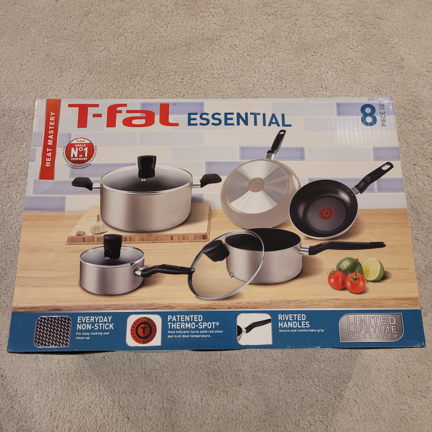 T-fal Essential 8-Piece Cookware Set - Brand New in Box