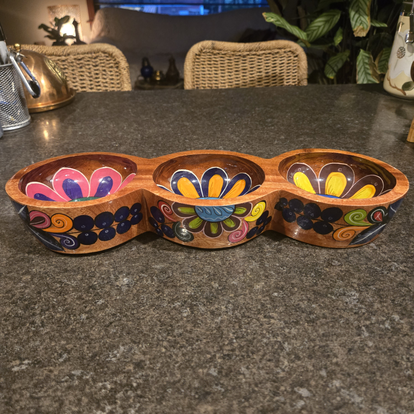 Talavera Hand Painted Mexican Folk Art Wooden Bowls - photo 2