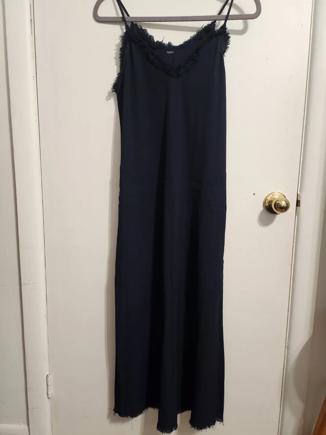 Dark Navy Blue Maxi Dress with Fringe Detail thumbnail