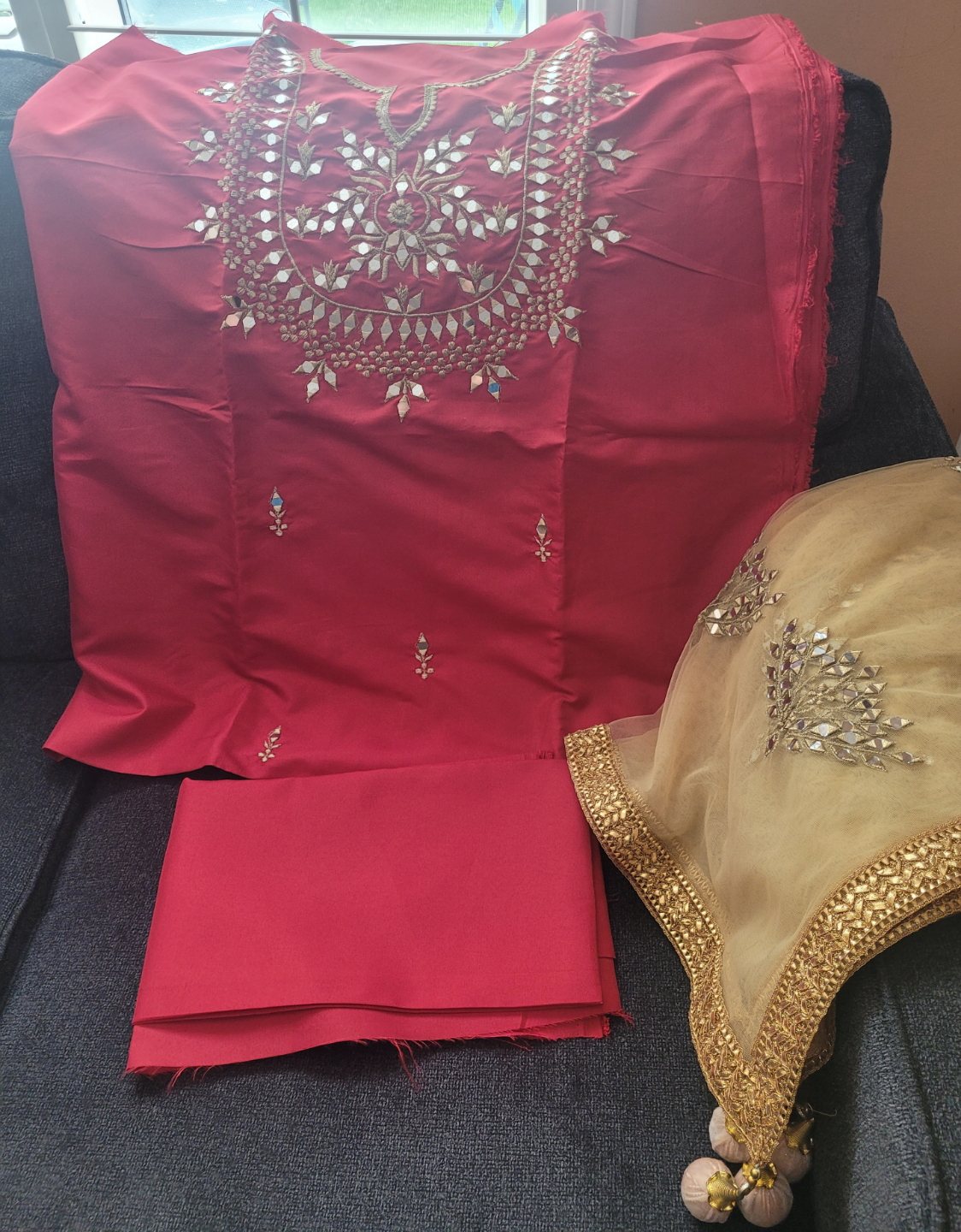 Red and Gold Mirror Work Salwar Kameez Suit