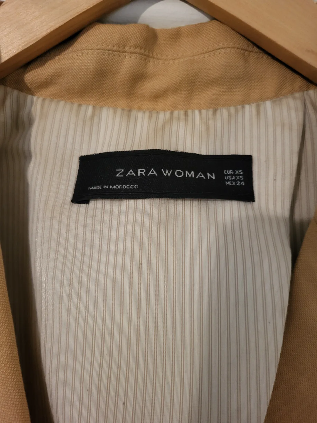 ❣️ Zara Blazer Cotton Blend Khaki Tan Double-Breasted - Size XS image indicator(2)