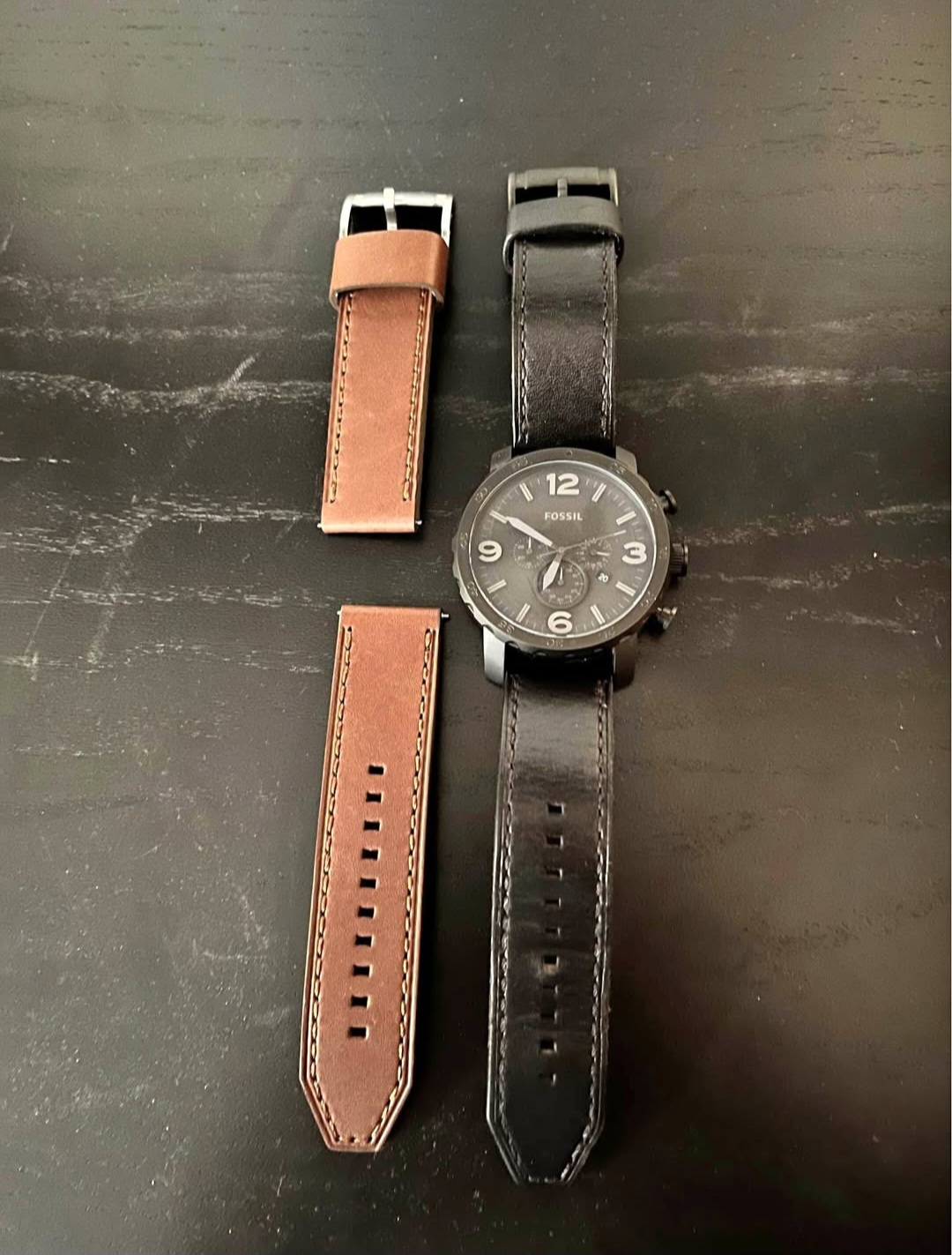 Fossil Men's Black Leather Chronograph Watch with Extra Strap