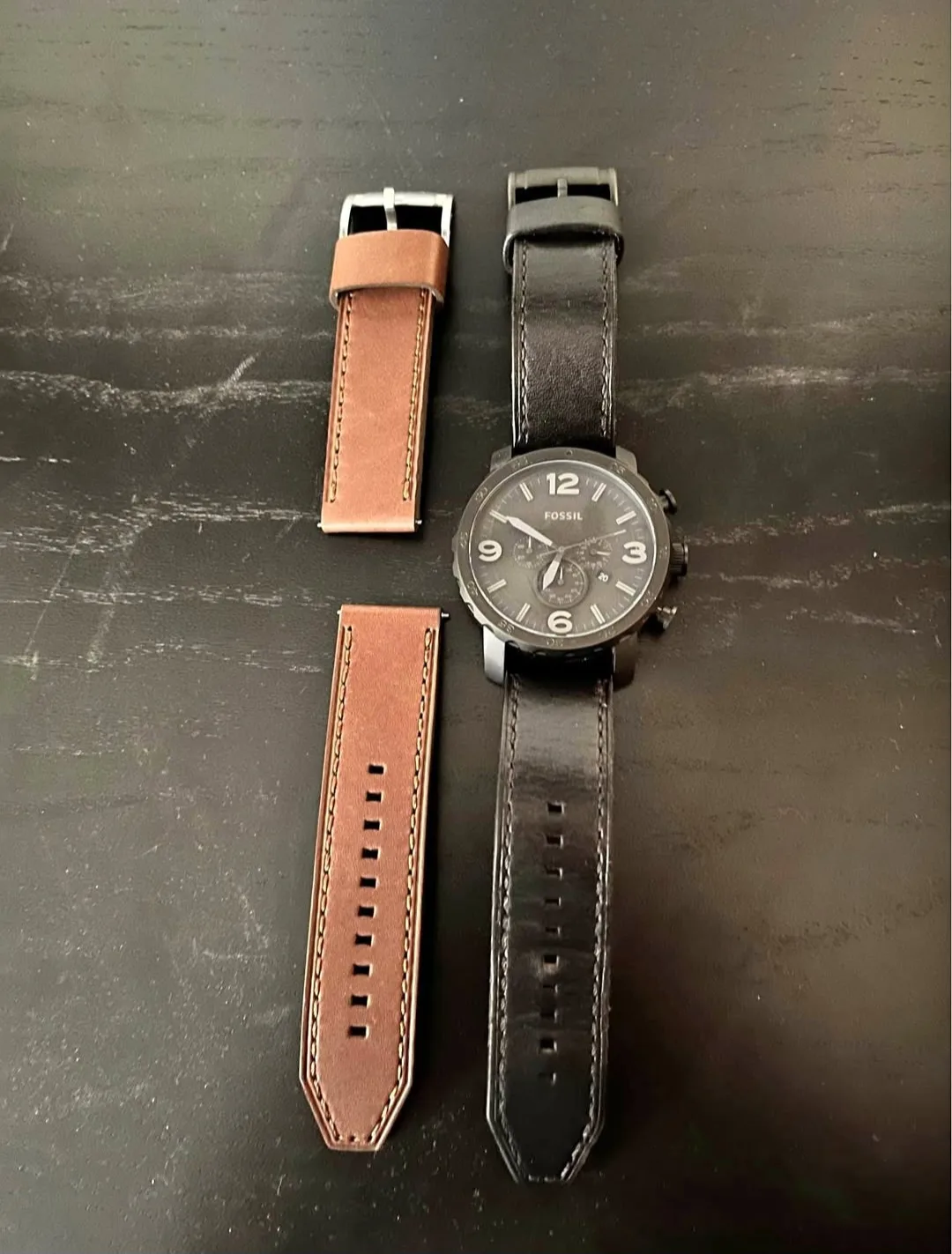 Fossil Men's Black Leather Chronograph Watch with Extra Strap thumbnail