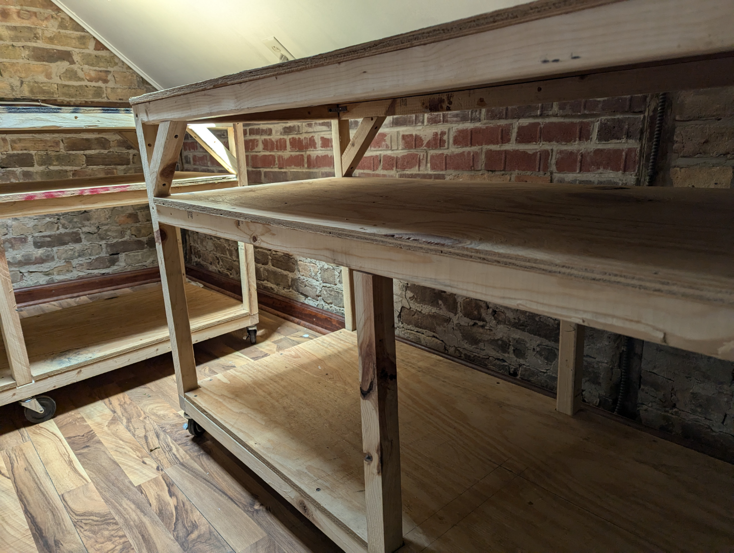 Pair of Wooden Rolling Workbenches - photo 3