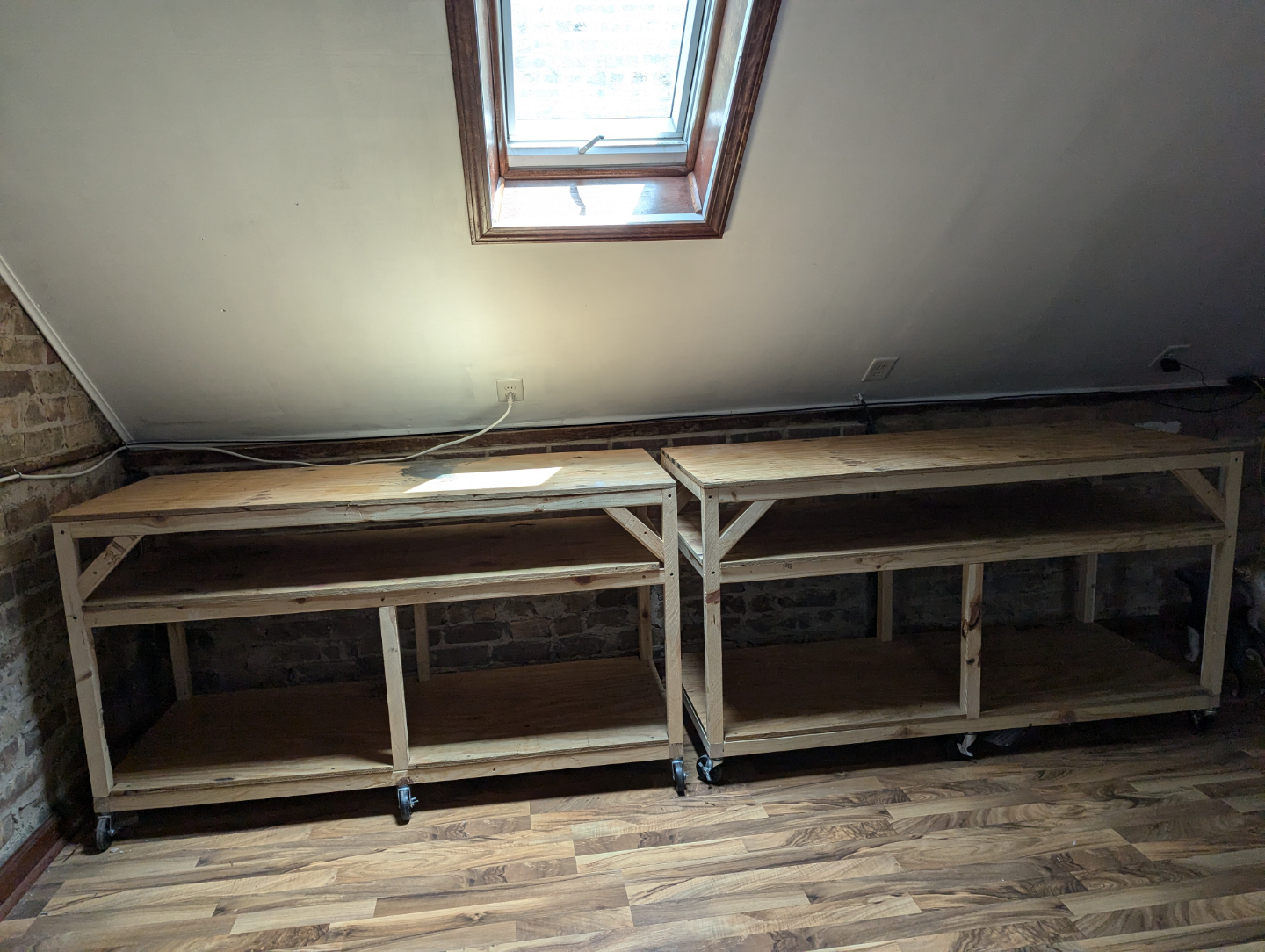 Pair of Wooden Rolling Workbenches - photo 5