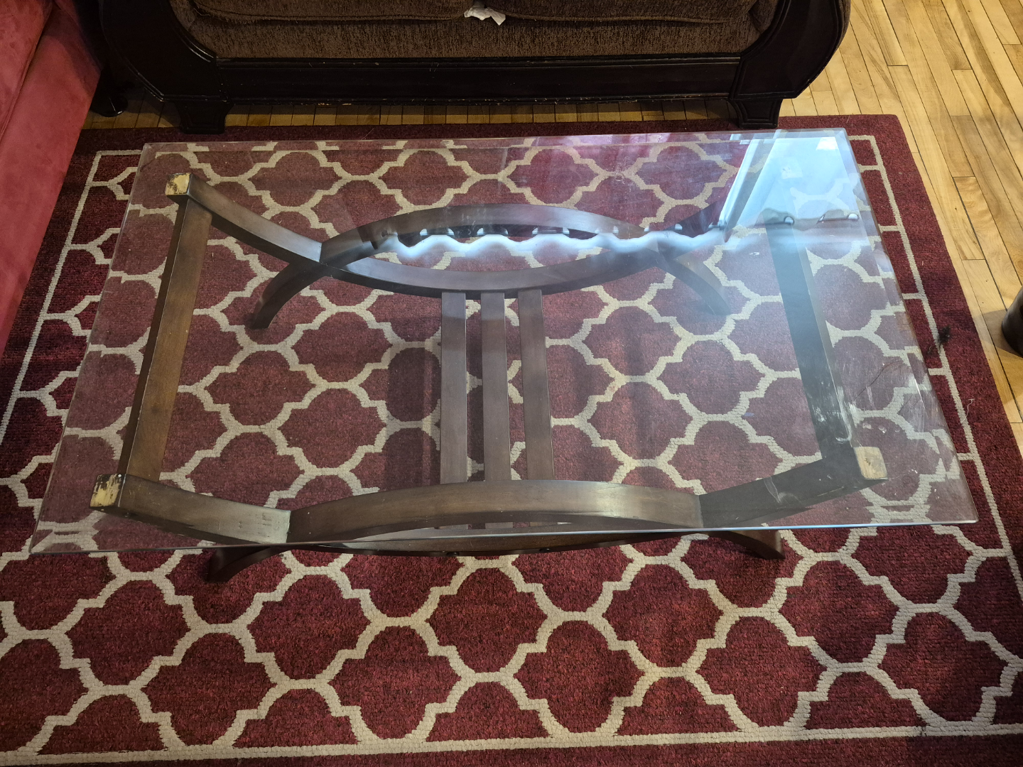 Glass-top Coffee Table with Unique Wooden Base - photo 2