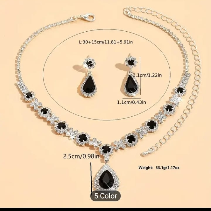 Elegant Black and Silver Rhinestone Necklace and Earring Set - photo 3
