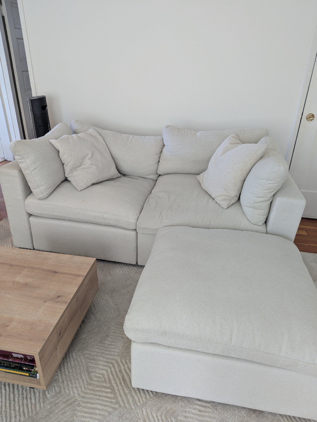Cozey two seater couch with ottoman