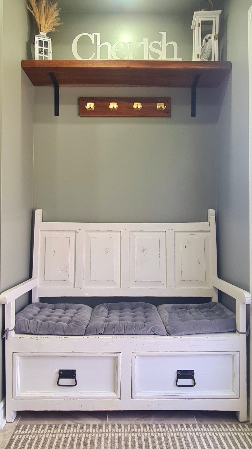 White Wooden Bench with Storage