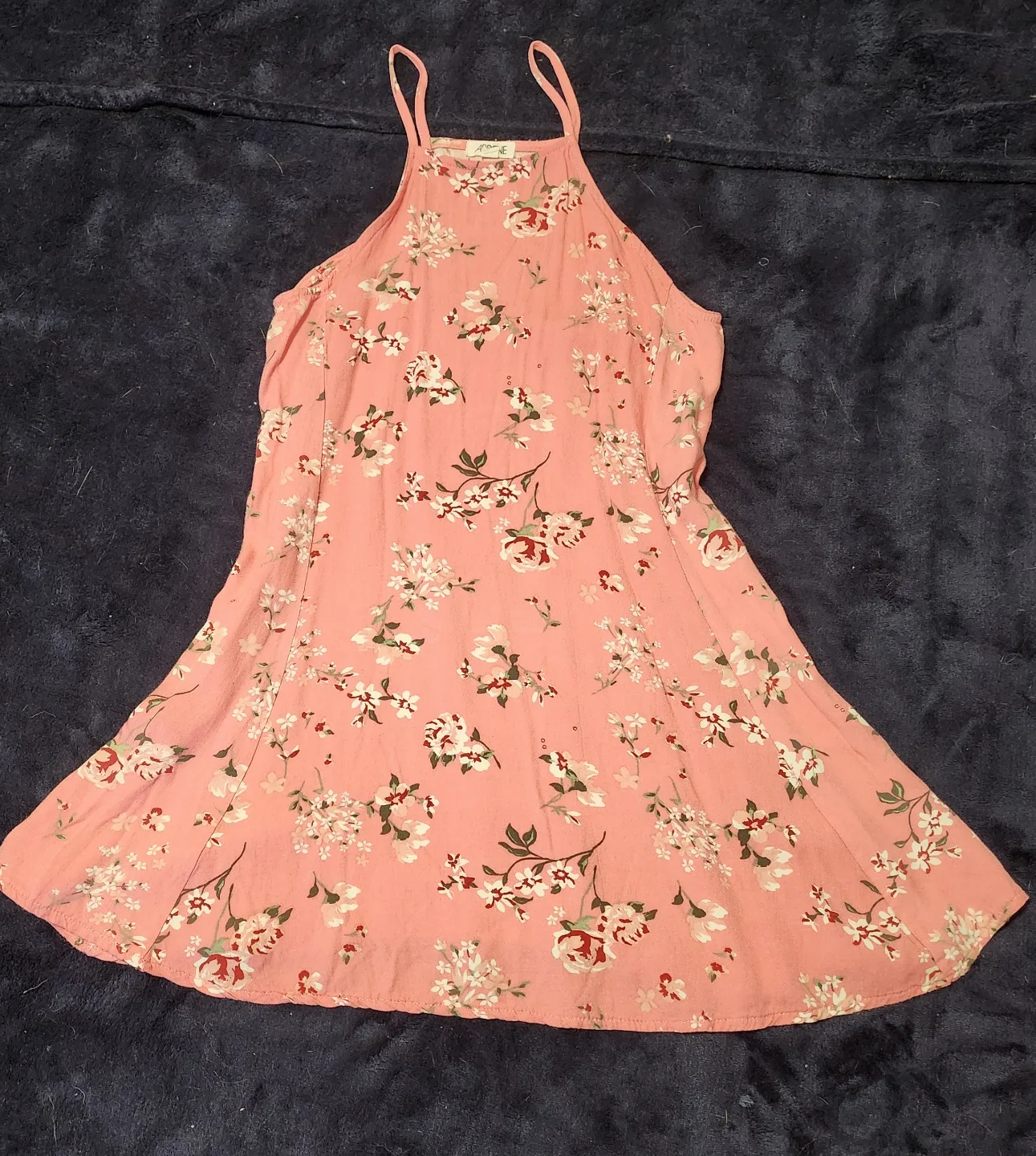 Pink floral halter neck mini dress thumbnail