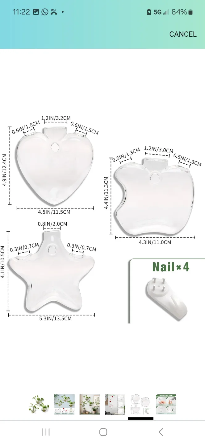 Set of 3 Glass Wall Planters - Heart, Star, and Teardrop Shapes image indicator(4)