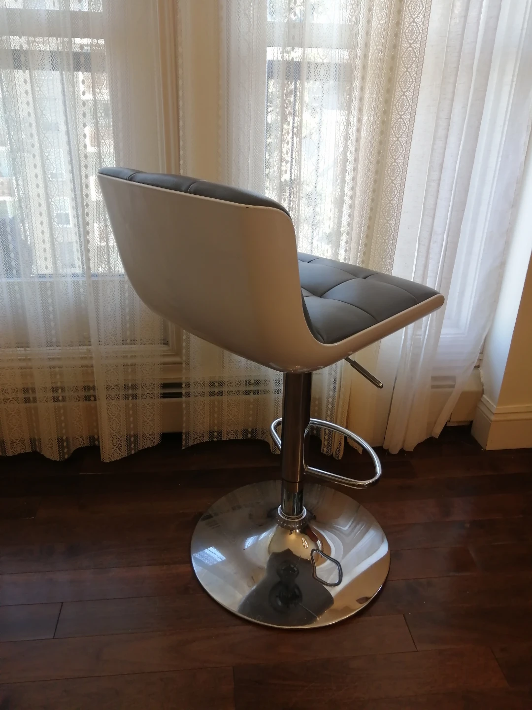 Pair of Grey and Chrome Swivel Bar Stools - photo 4