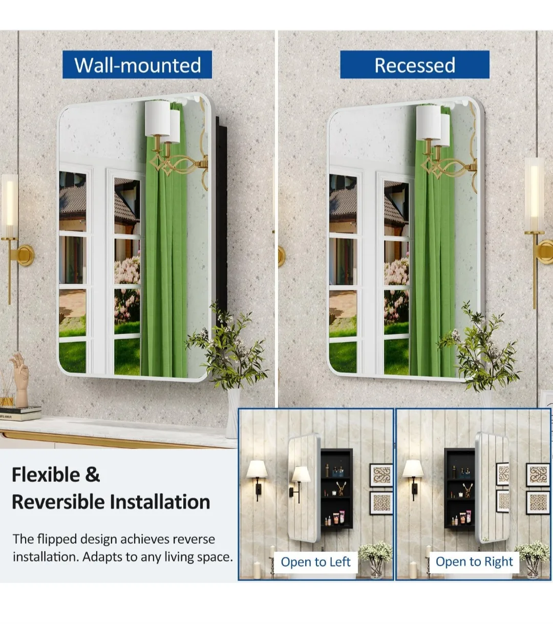 ACEMIRO Wall-Mounted Medicine Cabinet with Mirror image indicator(2)