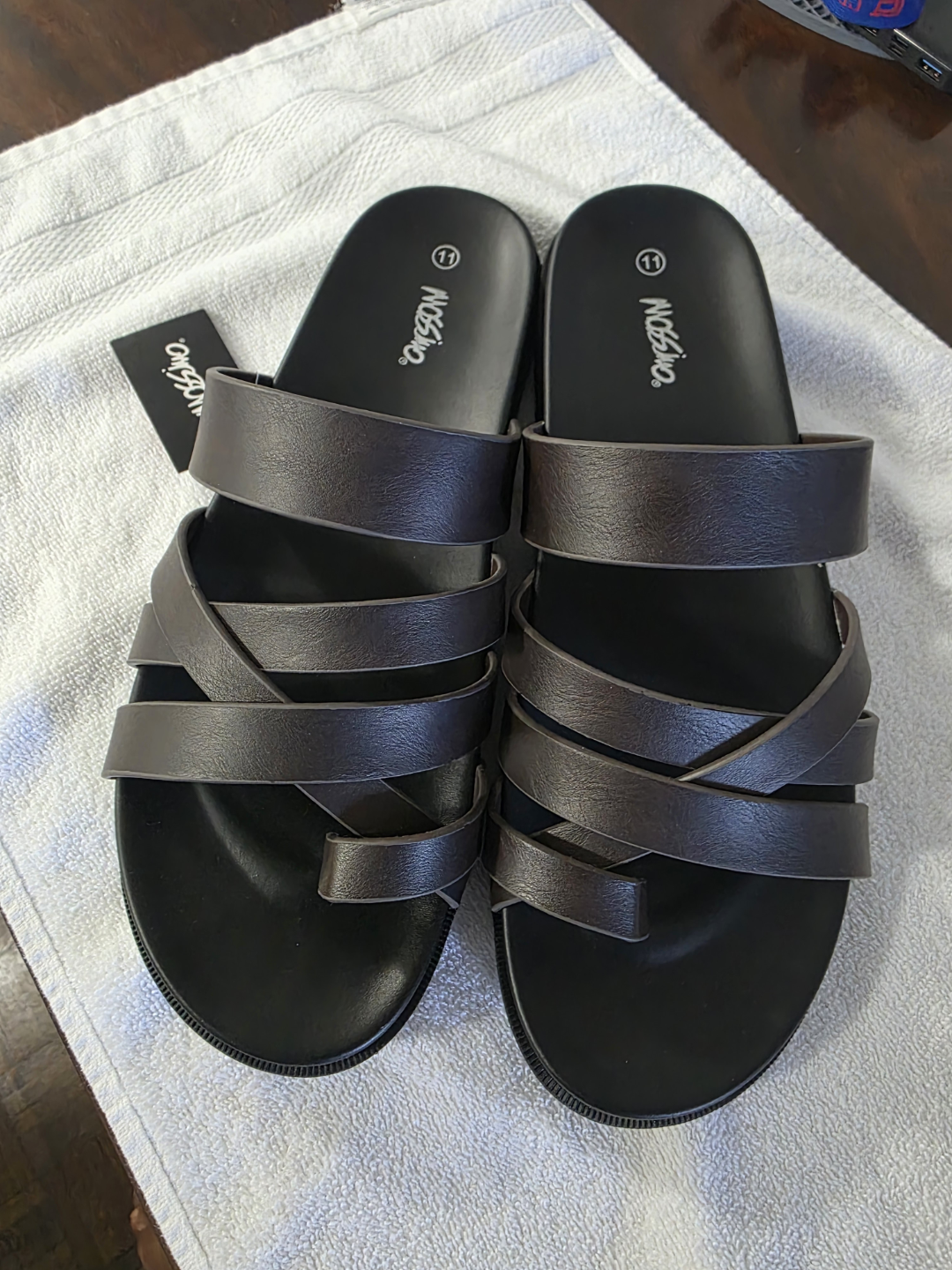 Men's Brown Leather Slides - Size 11 - photo 2