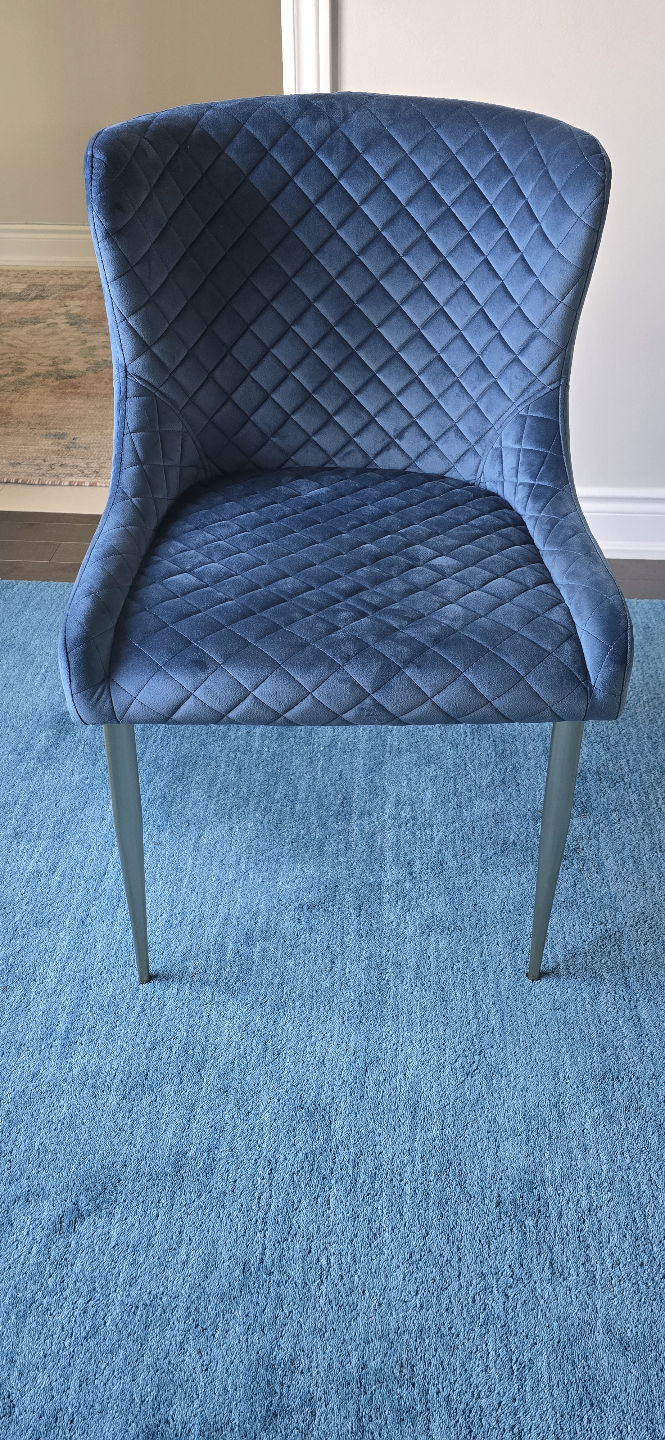 Blue Velvet Chair with Metal Legs