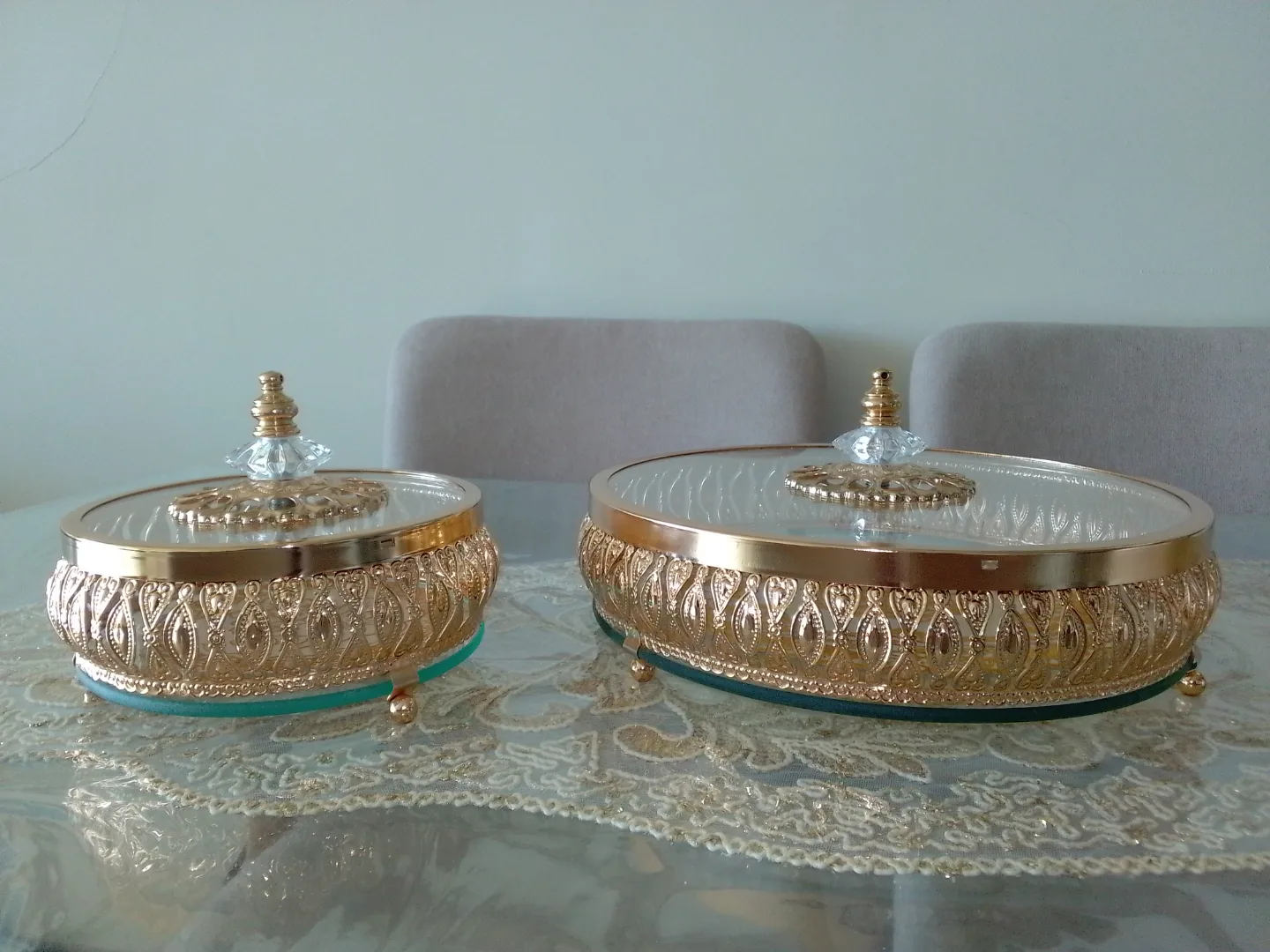 Gold Decorative Glass & Metal Boxes Set of Two thumbnail