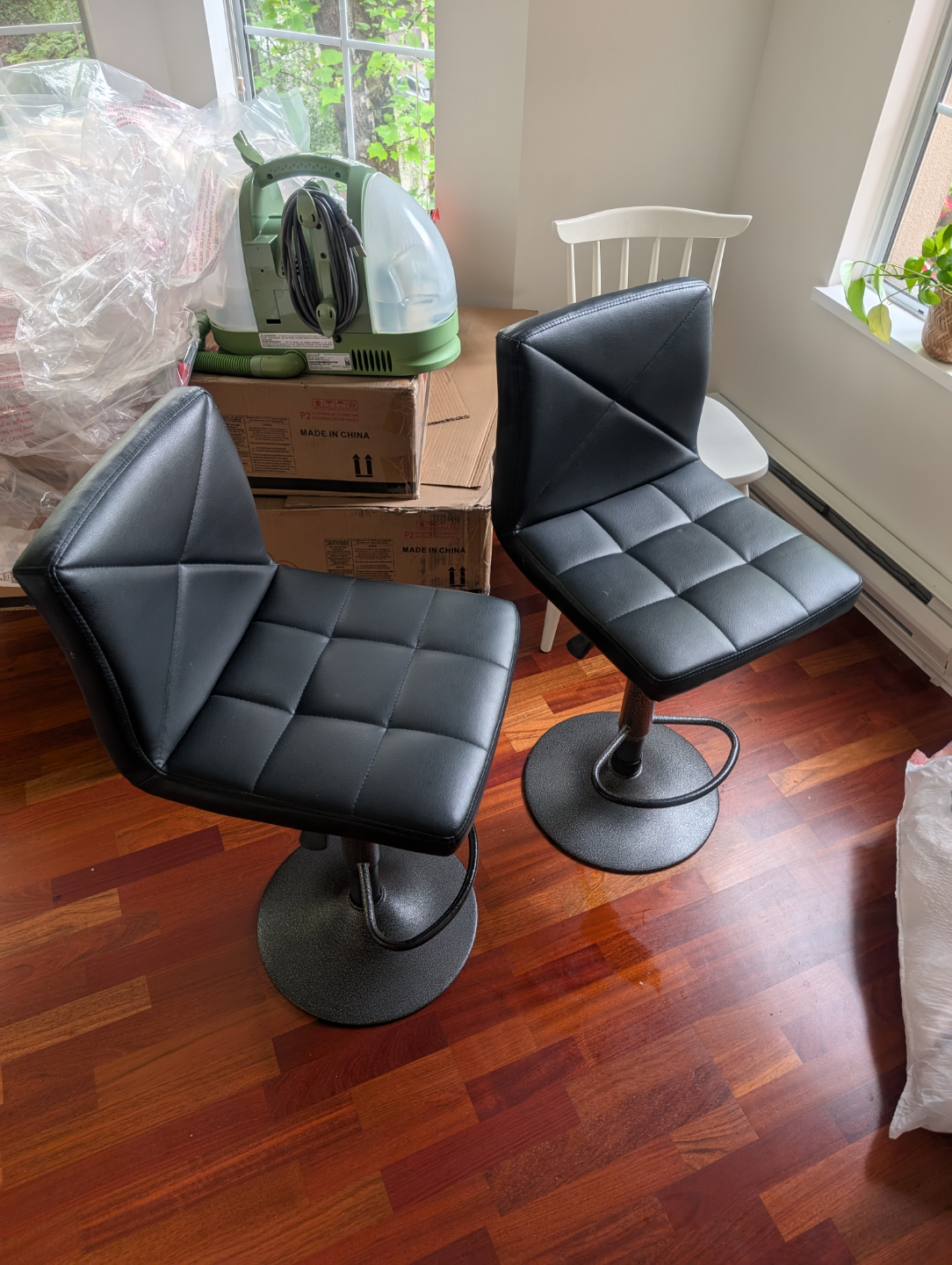Pair of Black PU Leather Bar Stools