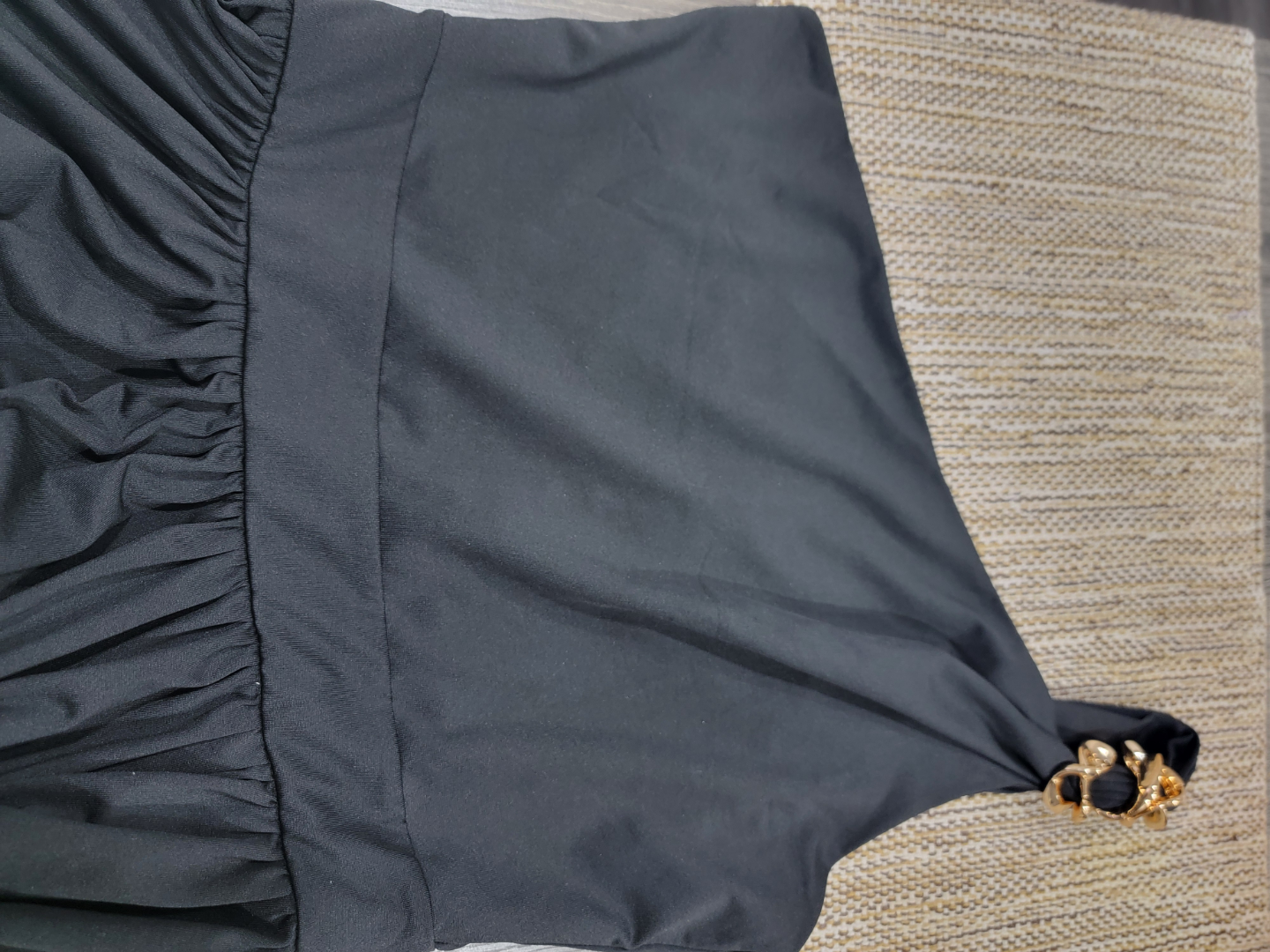 Black One-Shoulder Maxi Dress with Gold Chain Detail - photo 3