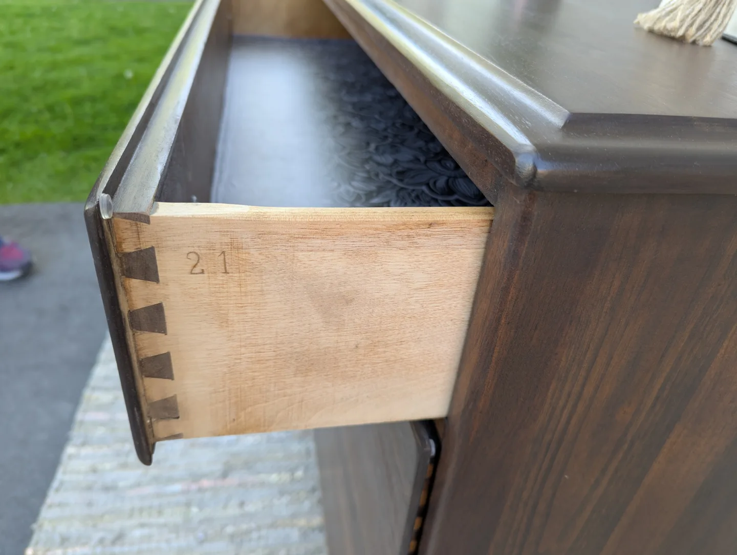 Newly refinished three drawer wood dresser image indicator(8)
