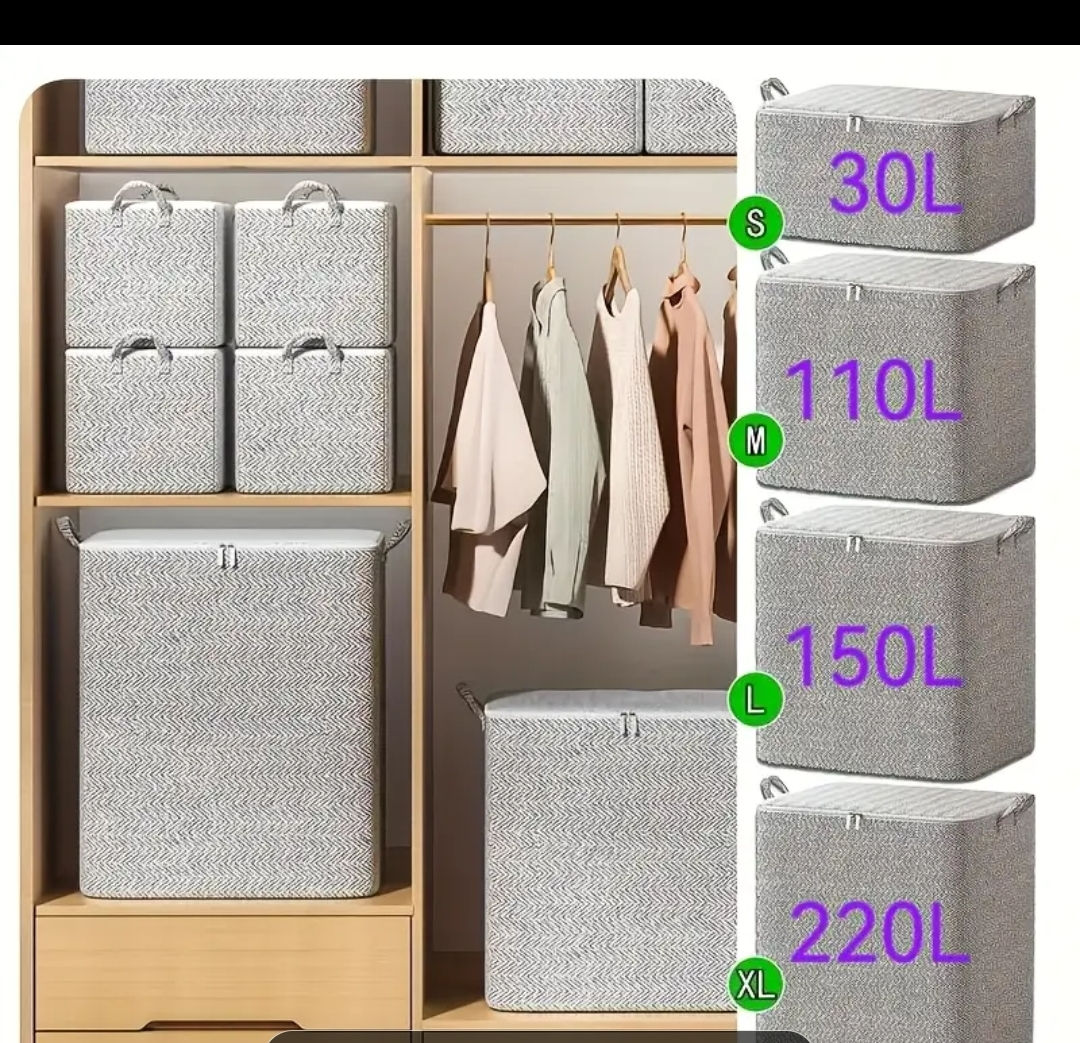 Set of Four Fabric Storage Cubes – Grey Herringbone Pattern
