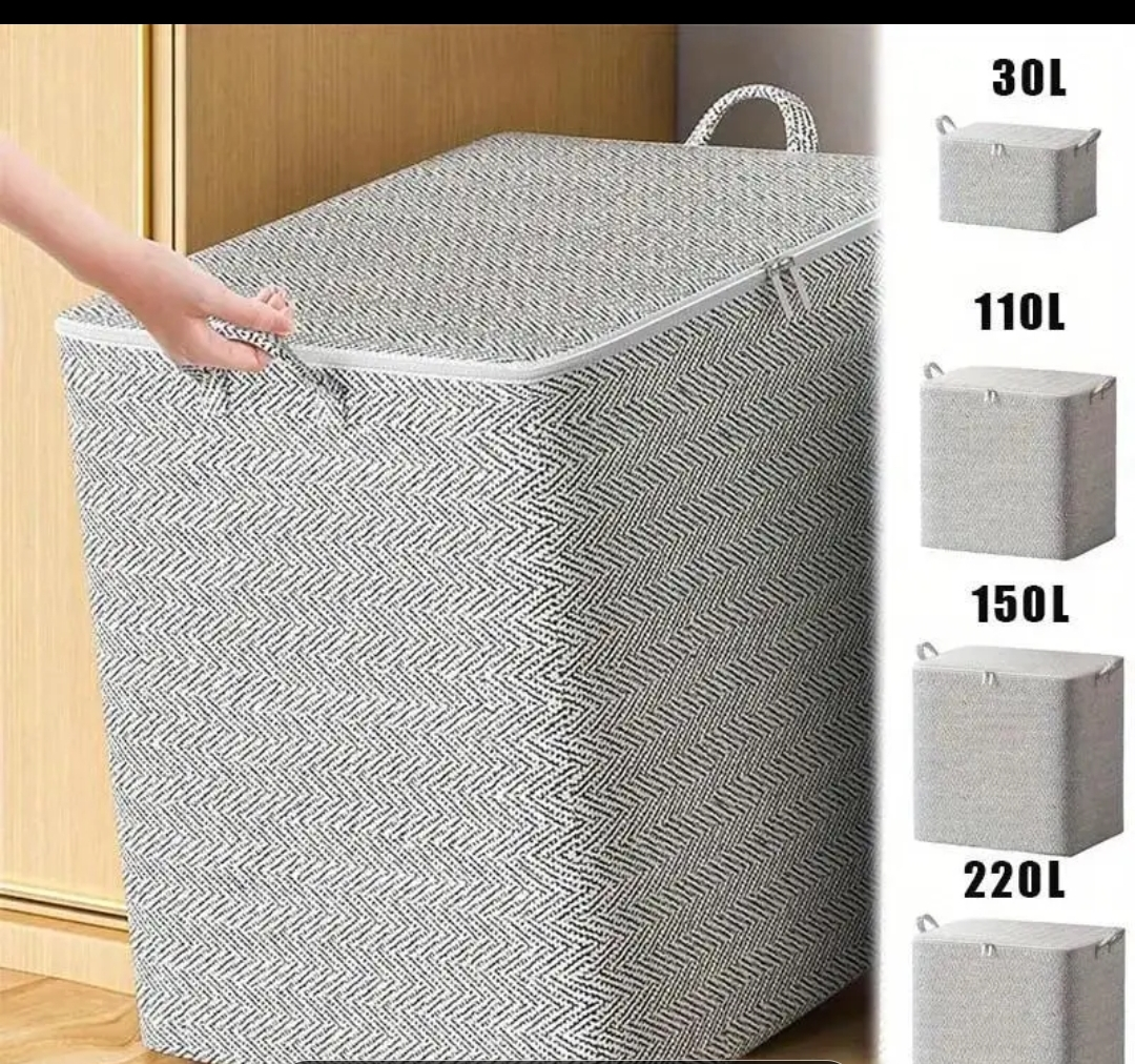 Set of Four Fabric Storage Cubes – Grey Herringbone Pattern - photo 2