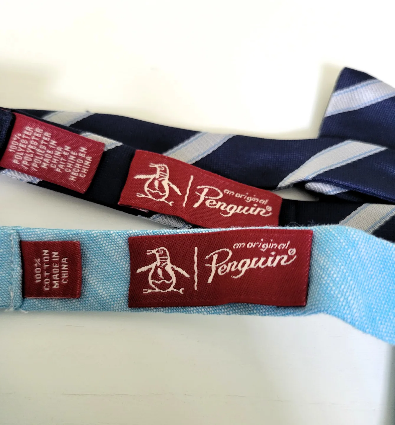 2 x Penguin Bowties - Blue Linen & Navy Striped image indicator(4)