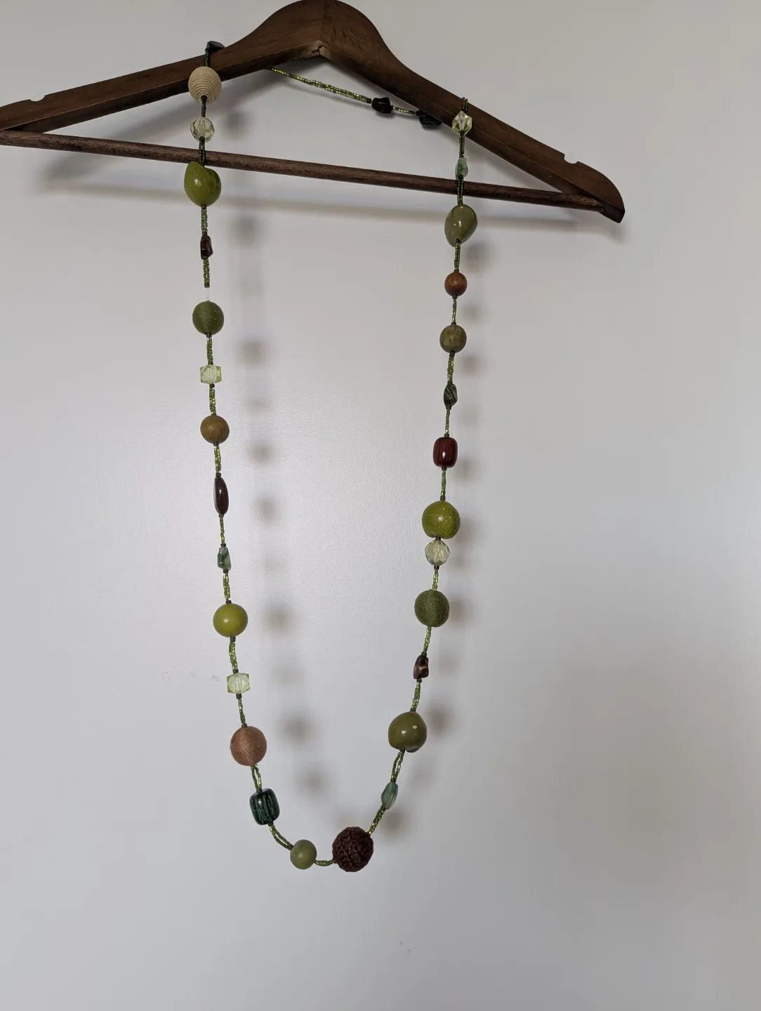 Beaded Necklace - Green and Brown thumbnail