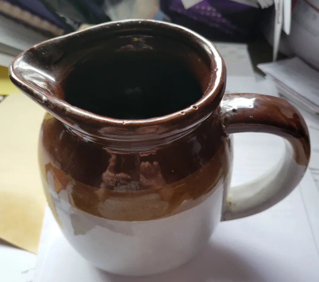 Vintage Brown and White Stoneware Pitcher 🏒 thumbnail
