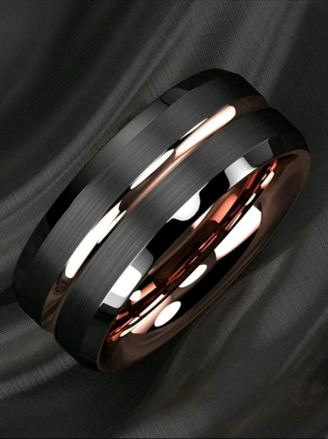 Men's Black and Rose Gold Tungsten Carbide Ring thumbnail