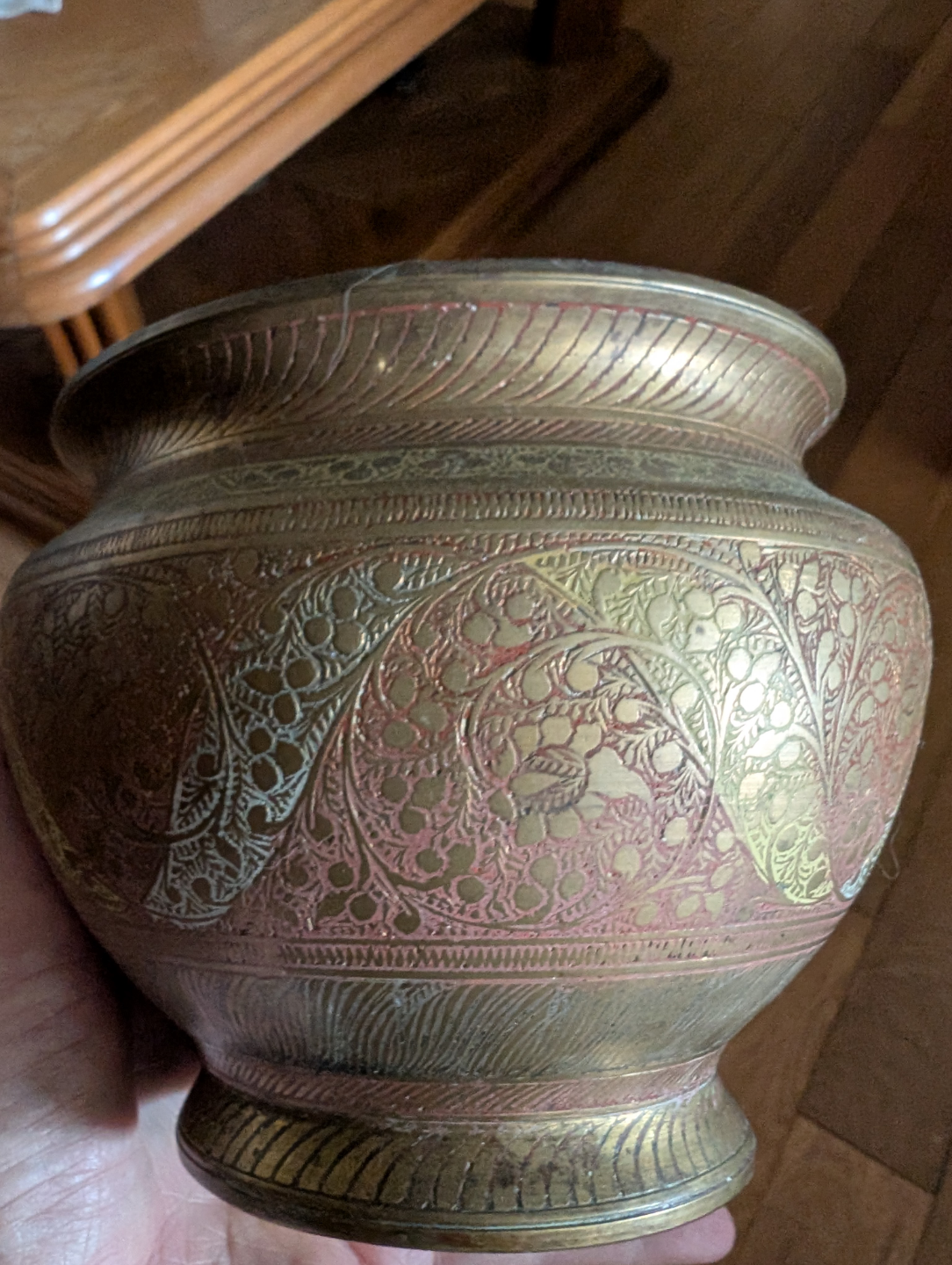 Vintage Brass Pot with Intricate Detailing - photo 2