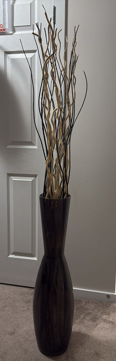 Tall Black Vase with Decorative Branches