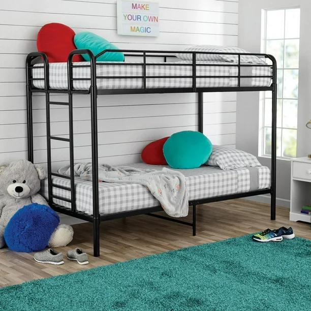 Metal Frame Bunk Bed Space-Saving, Black