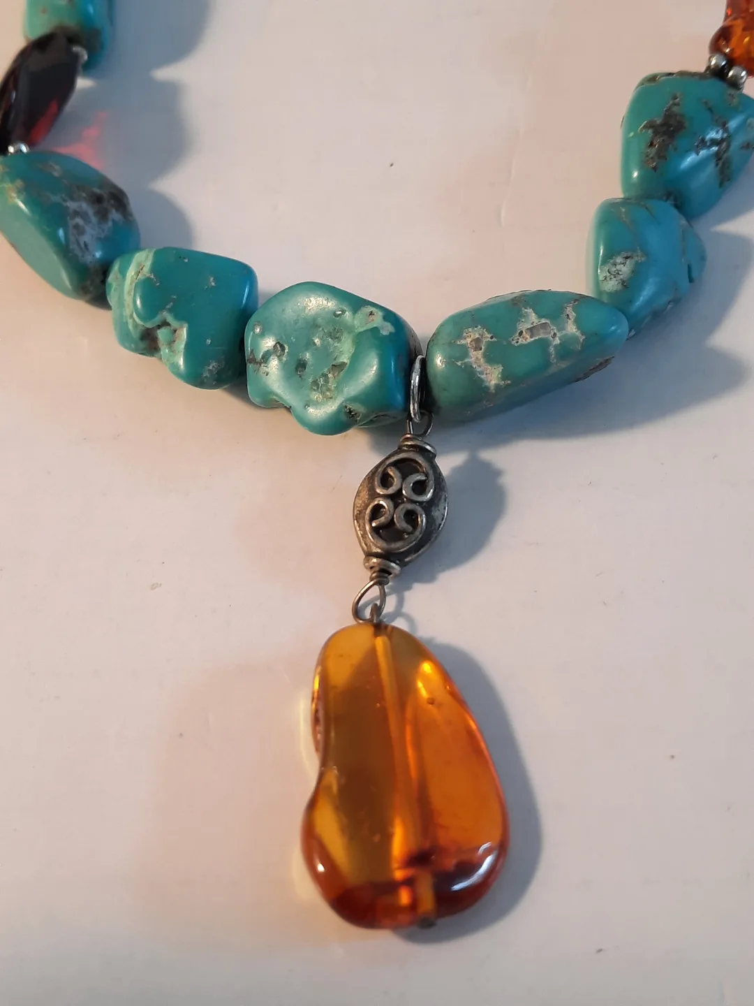 Turquoise and Amber Necklace with 925 silver clasp image indicator(10)