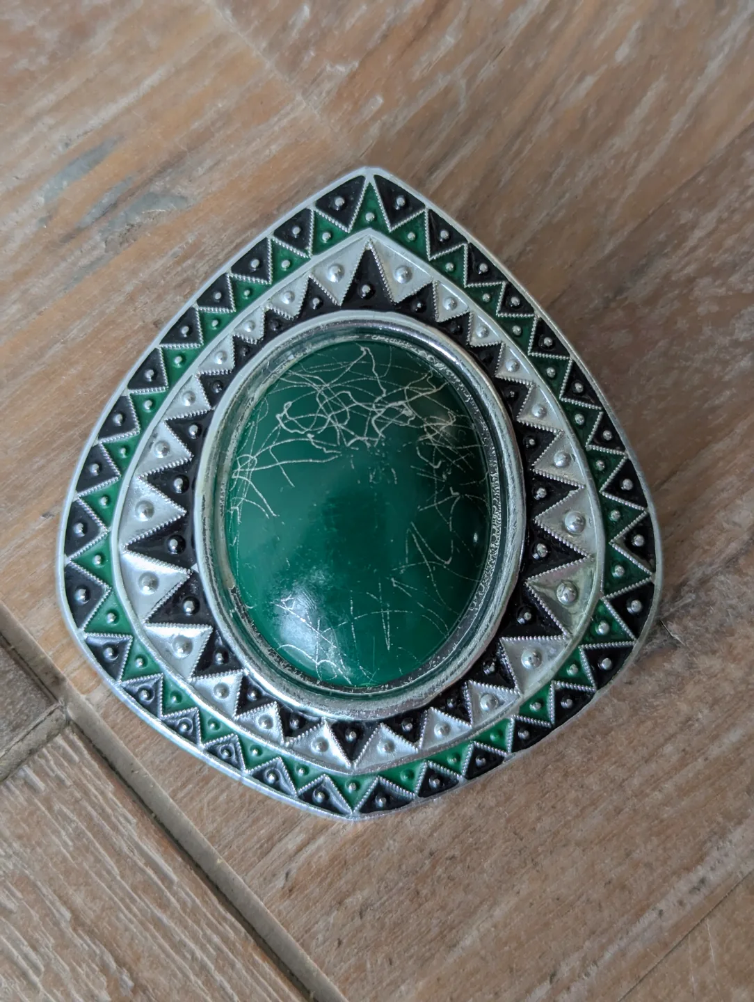 Vintage Green and Silver Tone Brooch image indicator(4)