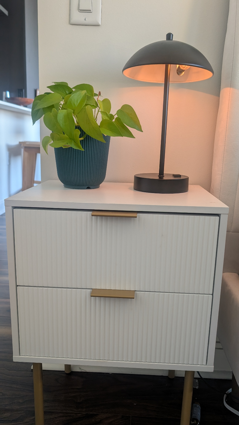 White Two-Drawer Nightstand with Gold Handles