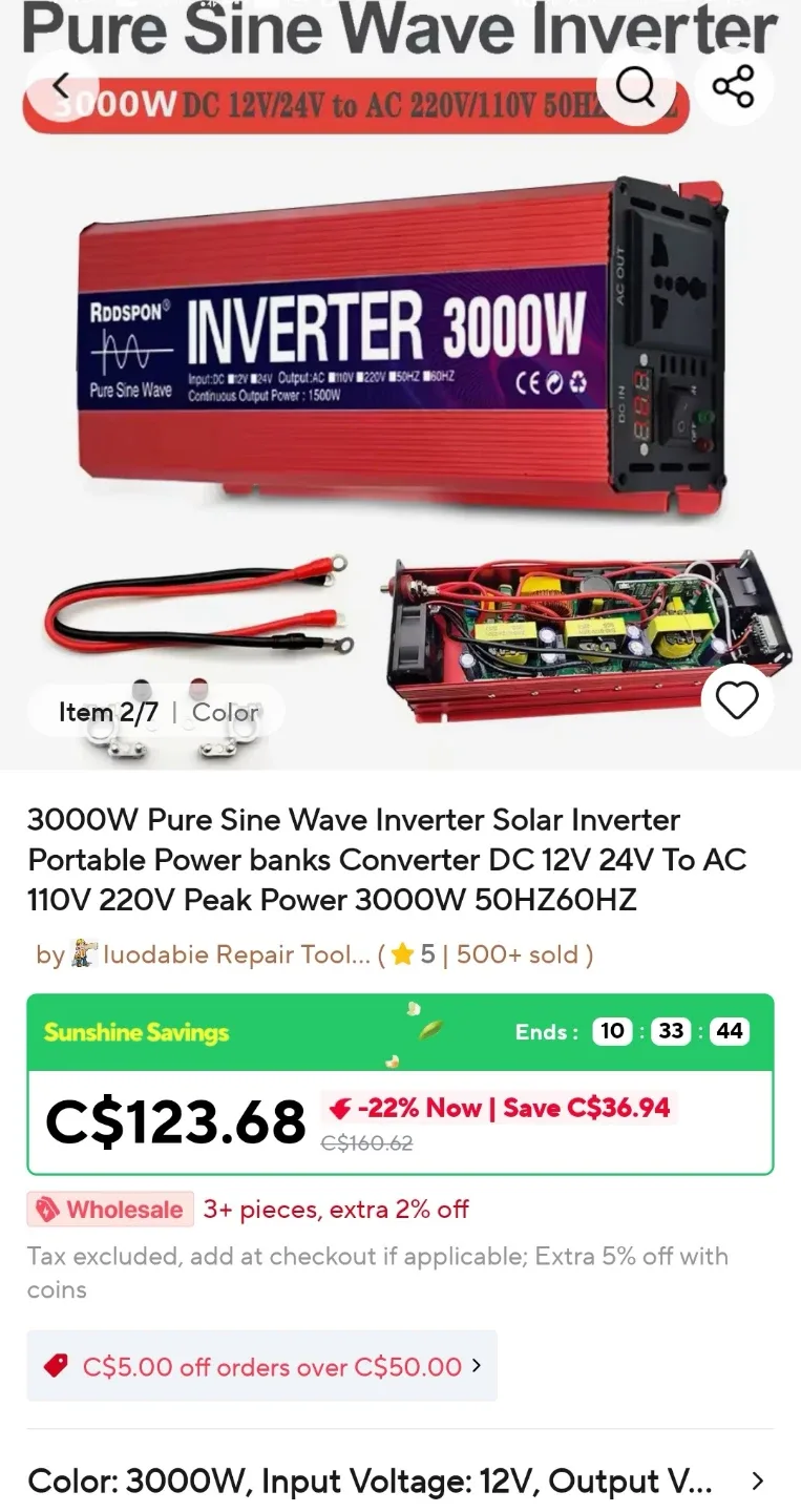 Rddspon 3000W Pure Sine Wave Inverter thumbnail