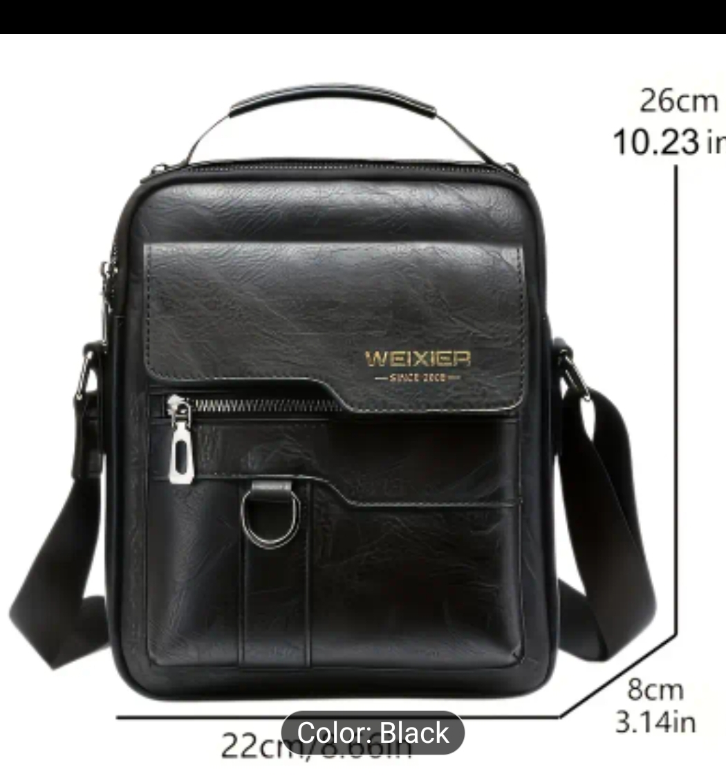 Men's Black Leather Shoulder Bag - photo 2