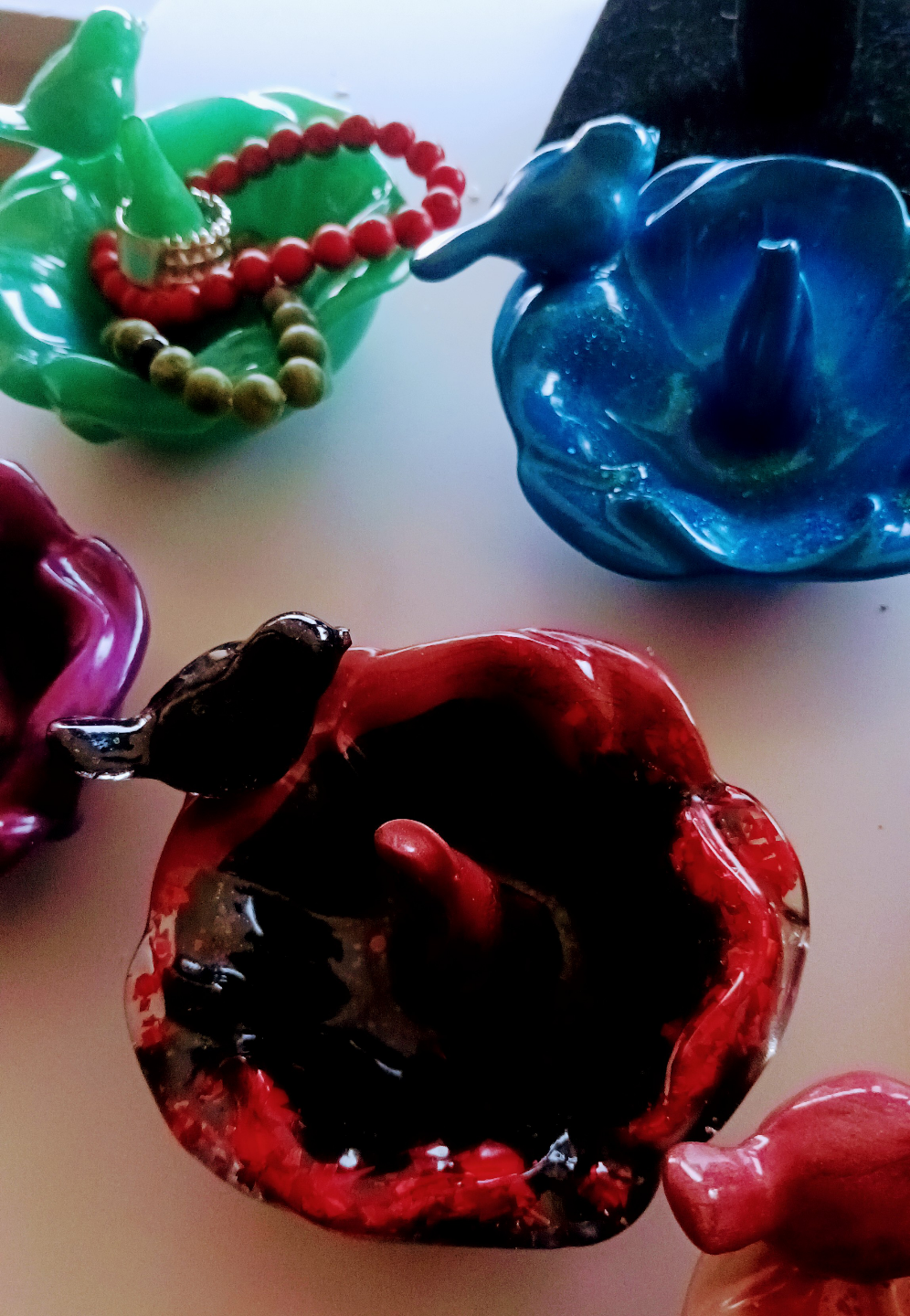 resin rose with little bird ring holder