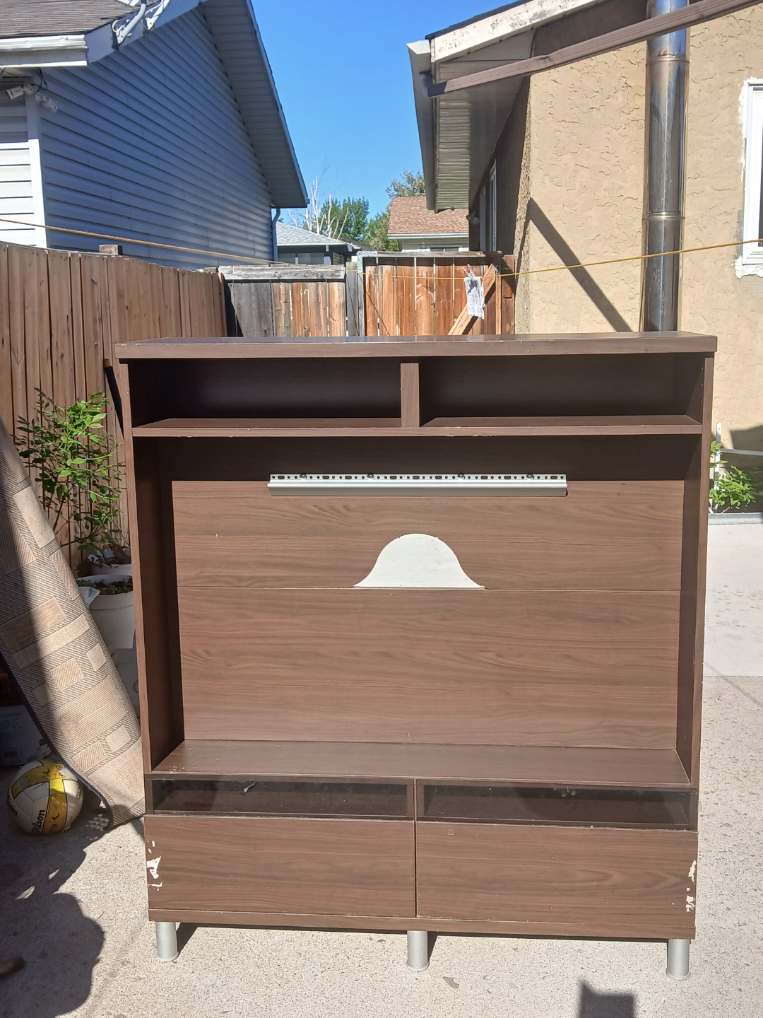 Dark Brown Wooden TV Stand with Shelves
