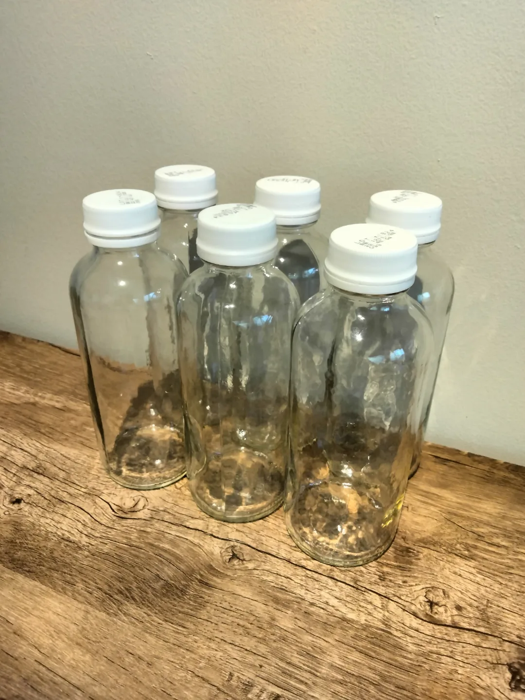 Set of 6 Empty Glass Bottles with White Caps thumbnail