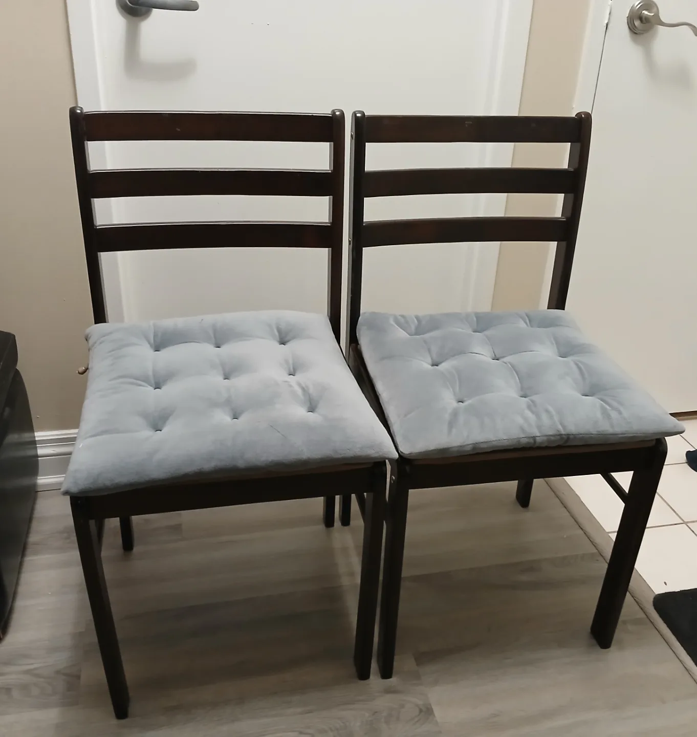 Pair of Dark Brown Wooden Chairs with Cushions image indicator(2)