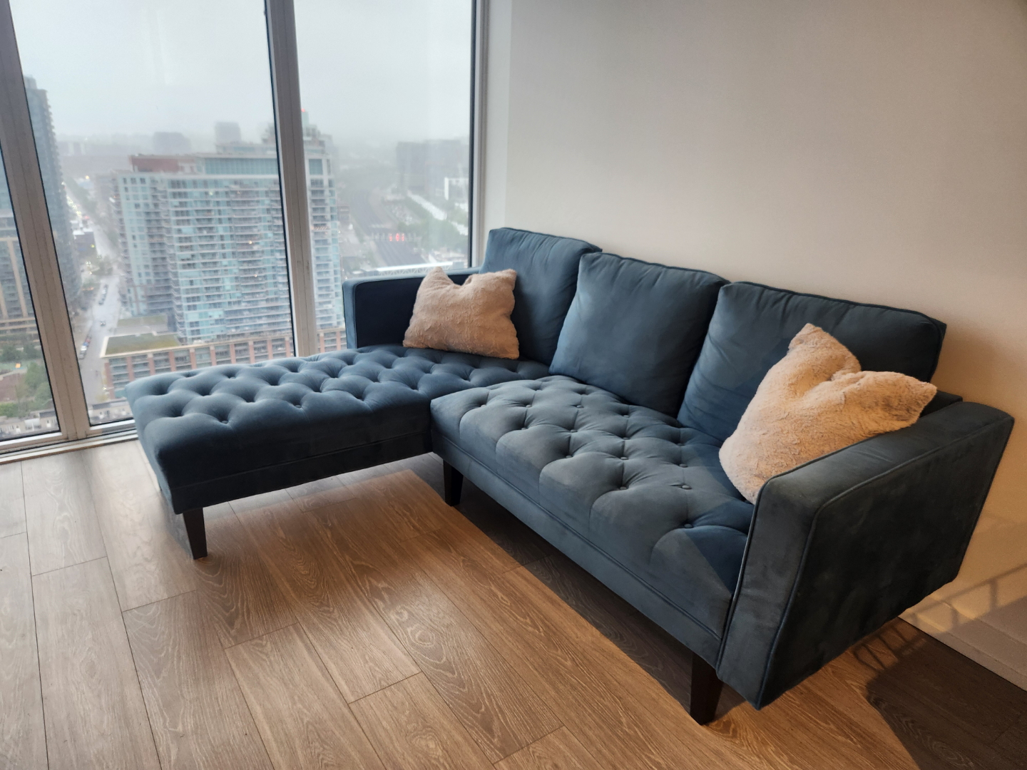 Structube Blue Velvet L- Shaped Sofa - photo 2