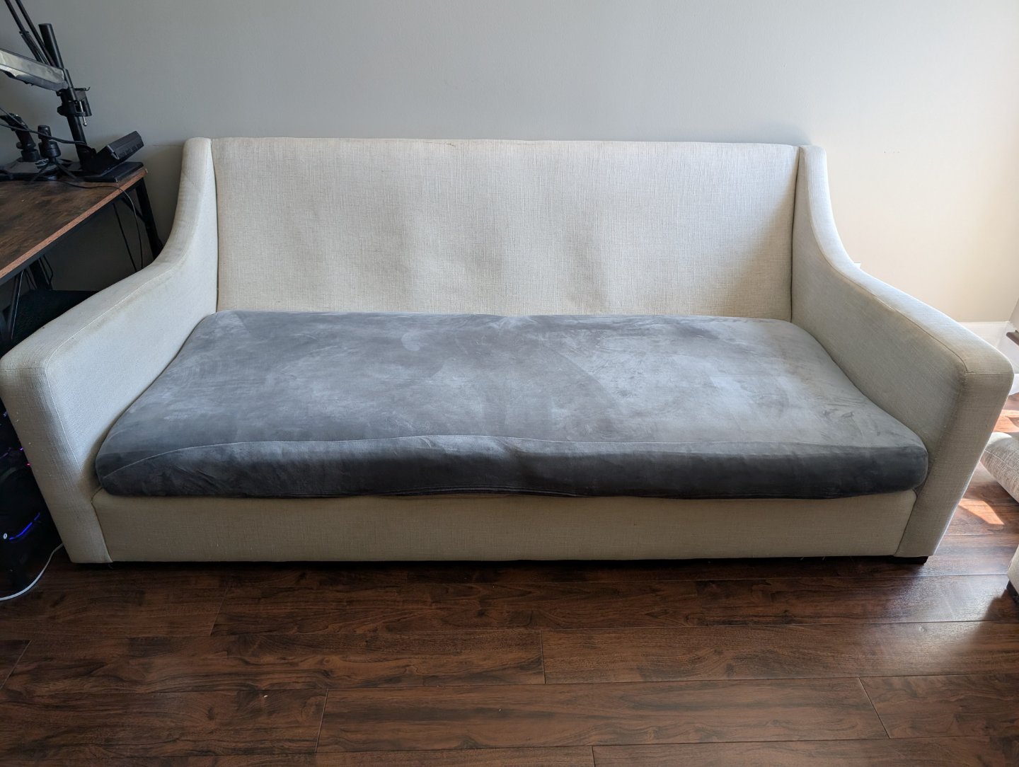 Crate and Barrel Cream Sofa with Grey Cushion Covers - photo 3