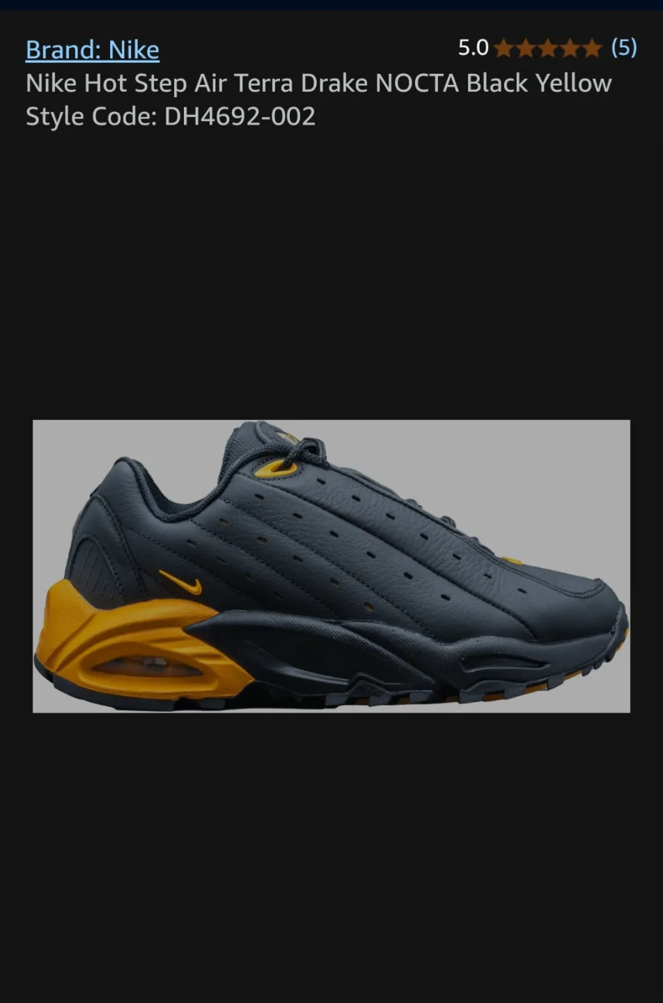 Nike Hot Step Air Terra Drake NOCTA Black Yellow Size 7 image indicator(3)