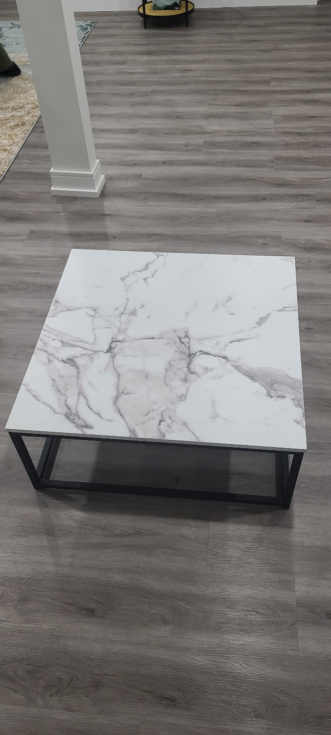Modern Coffee Table - Marble Top & Black Frame