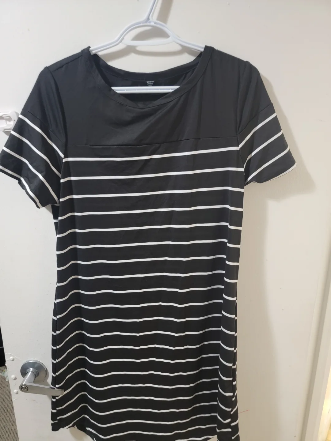 SHEIN Black and White Striped T-Shirt Dress thumbnail