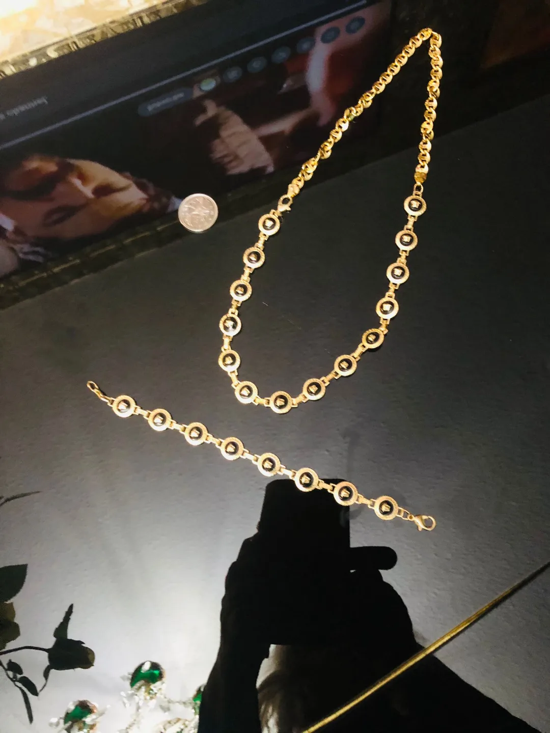 Vintage Versace Medusa Gold plated Necklace and Bracelet Set thumbnail