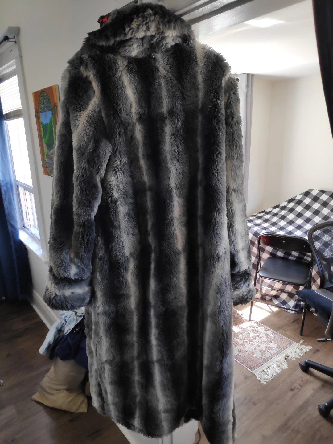 Long Grey and White Faux Fur Coat - photo 2